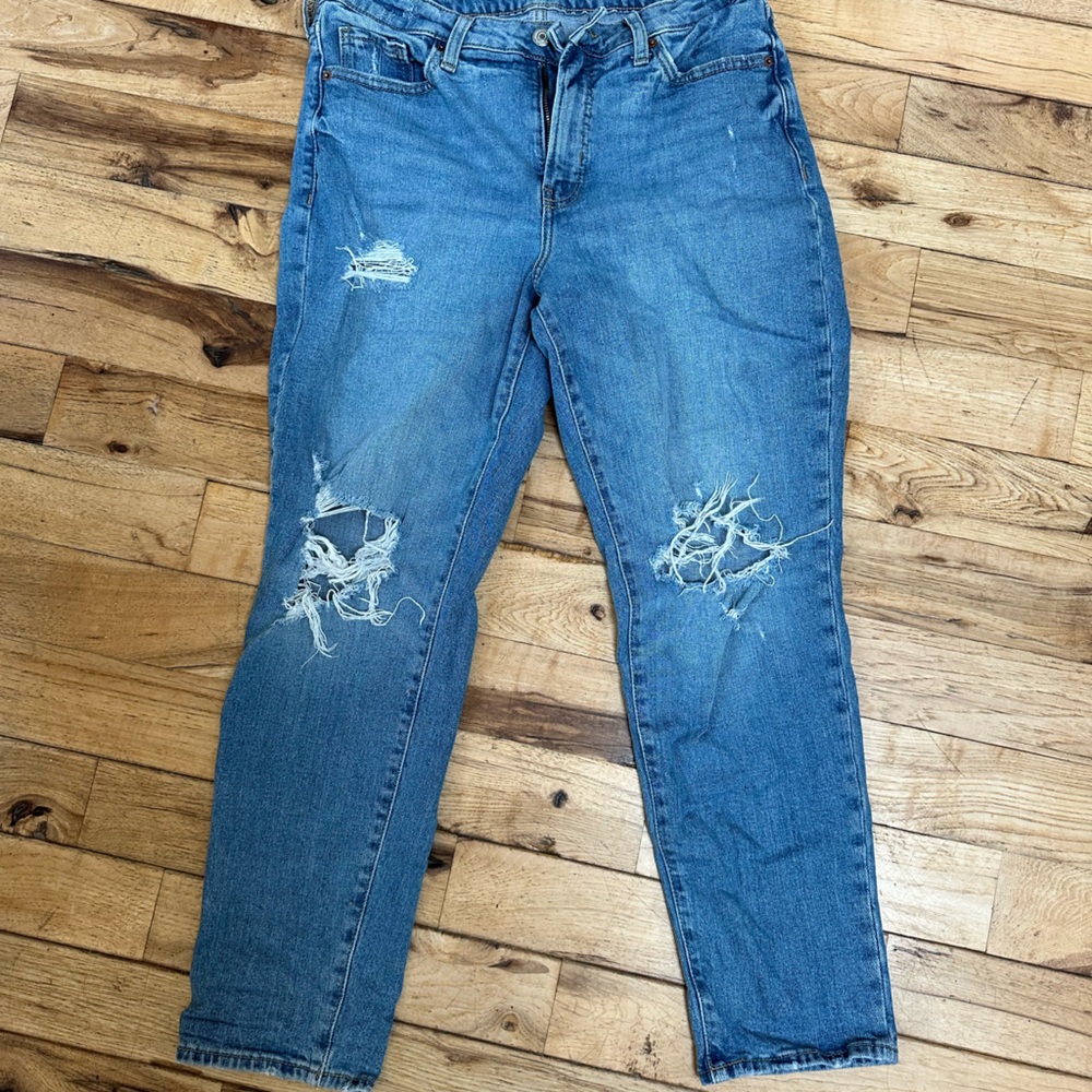 Old Navy Jeans 10 OG Straight High Rise Ripped Slim Pocket Distressed